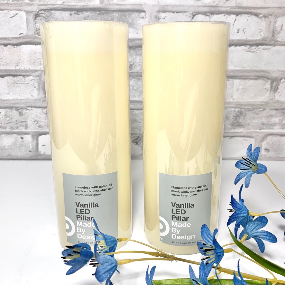 Set of 2 Made By Design 8x3 Battery Operated Vanilla LED Pillar Candle